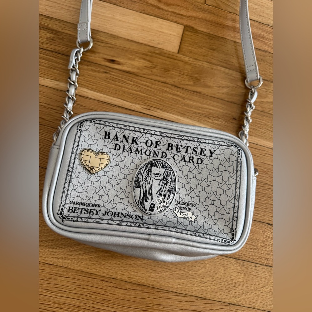 Betsey Johnson Silver Bank of Betsey Diamond Box Camera Style Crossbody Purse